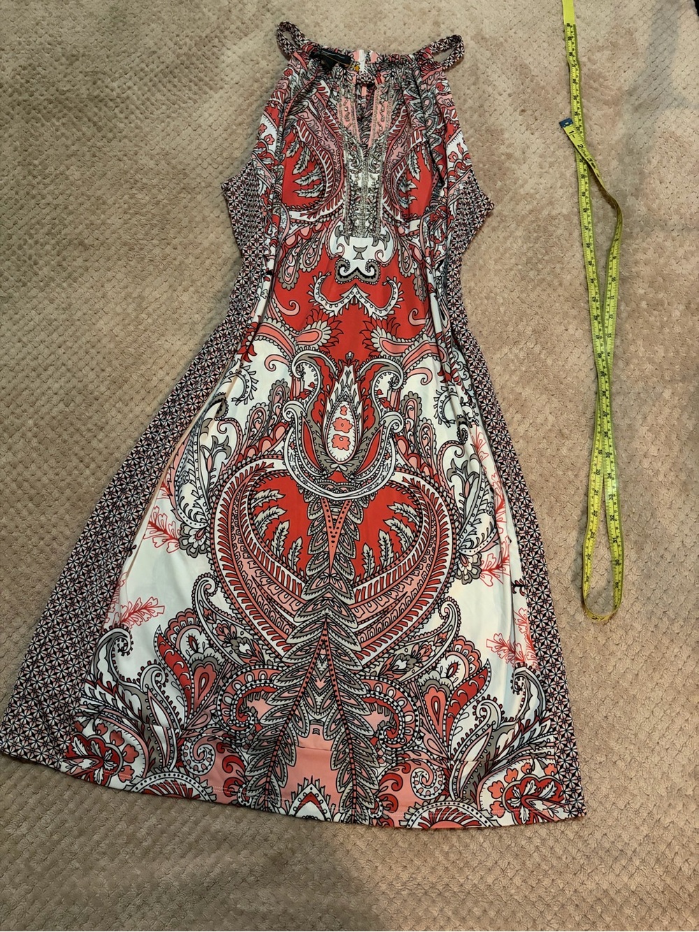 INC International Concepts Red and White Paisley Halter Maxi Dress